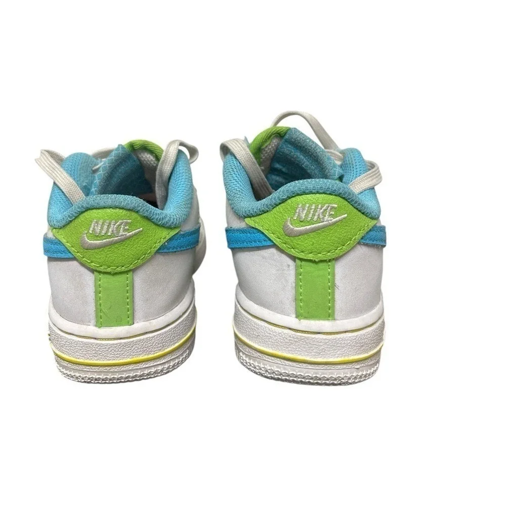 Nike Air Force 1 Low Kids 9C White Blue Green FJ4811-100 Contrast Stitch